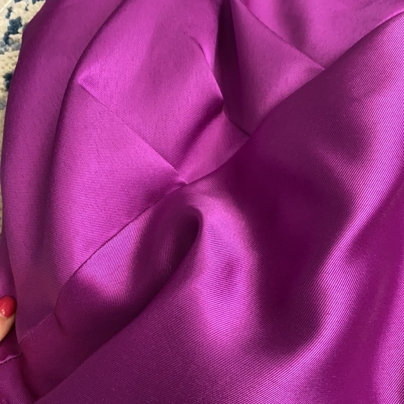 Badgley mischka / purple magenta ruffle strapless satin peplum cocktail dress 4 - Picture 4 of 6